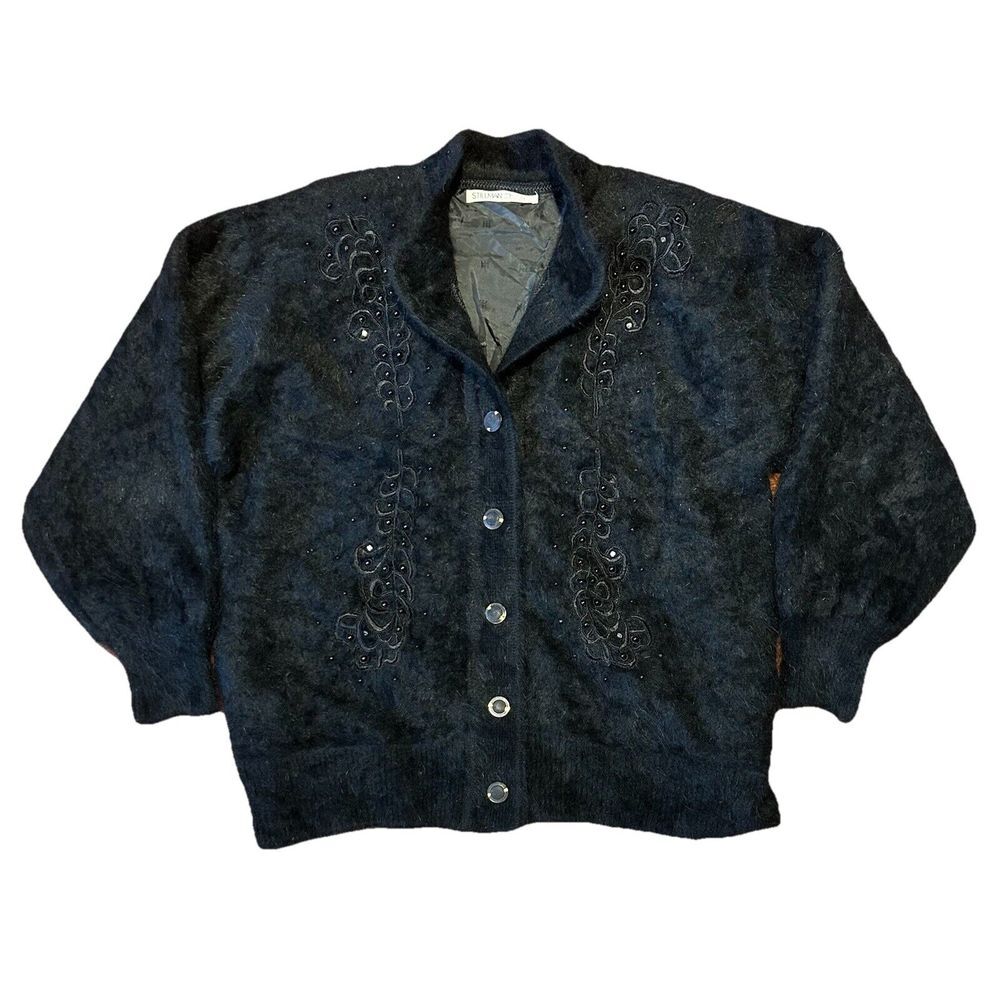 Vintage Stillman Studio Angora Button Front Lined Jacket M/L Black
